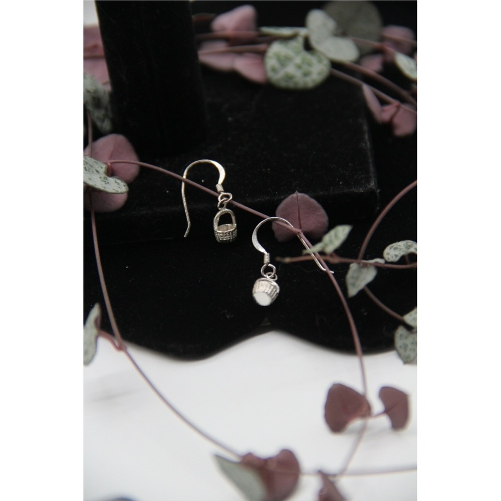 Sterling Silver 925 Nantucket Basket Dangle Earrings Woven Coastal Drop Hook‎
